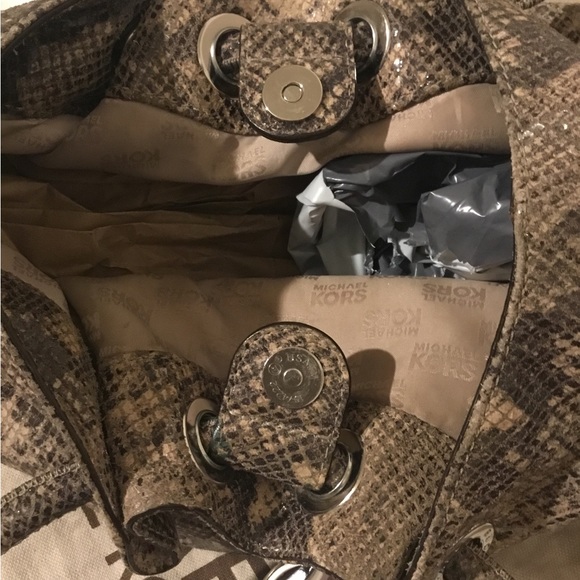 Michael Kors Snakeskin Embossed Leather Hobo Bag - Picture 5 of 16